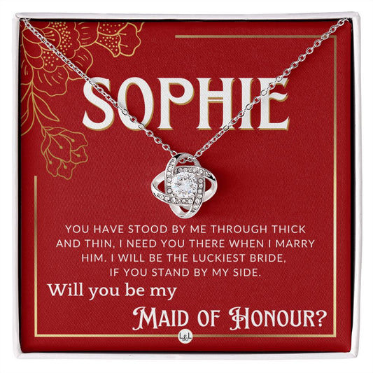 Maid of Honour Proposal, Custom Name - Be My Maid Of Honour - Gift From Bride - Need You There Necklace - Red and Gold Wedding Theme