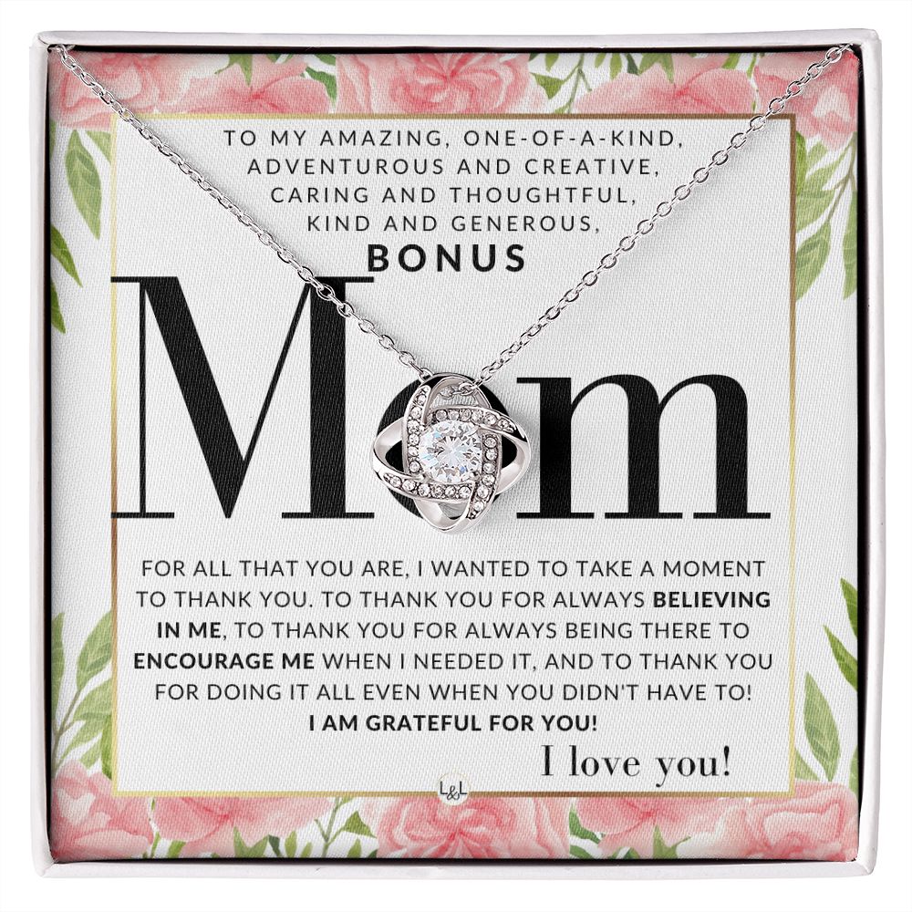 Gifts for Second Mom, Bonus Mom Gifts, Unbiological Mom Gifts, Gift Ideas for Someone Like A Mom, Step Mom Gift, Bonus Mom Necklace Silver - Black