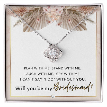 Bridesmaid Proposal, Custom Name - Wedding Party Jewelry Accessory From Bride - Be My Bridesmaid , Pink Floral and Boho Wedding Theme - Liliana and Liam