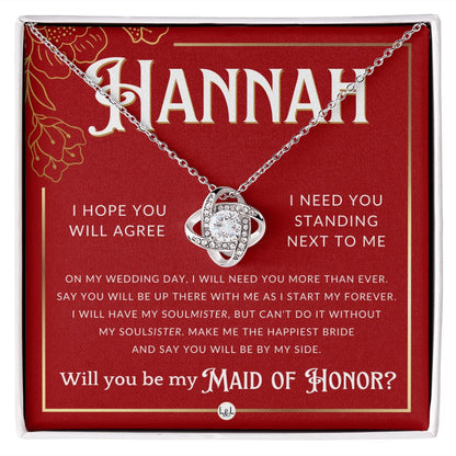 Maid of Honor Proposal, Custom Name - Be My Maid Of Honor, MOH Gift From Bride, Be By My Side Necklace - Red and Gold Wedding Theme