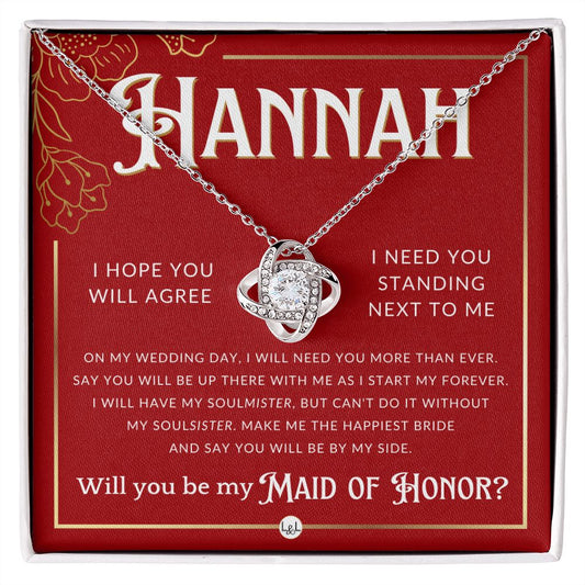 Maid of Honor Proposal, Custom Name - Be My Maid Of Honor, MOH Gift From Bride, Be By My Side Necklace - Red and Gold Wedding Theme