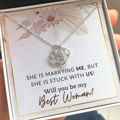Best Woman Proposal - Gift From Groom - Will You Be My Best Woman - Wedding Party Accessories , Pink Floral and Boho Wedding Theme - Liliana and Liam