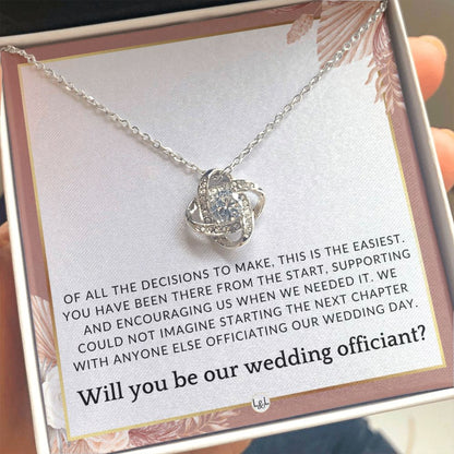 Wedding Officiant Proposal - Female Wedding Officiant, Pastor, Celebrants - Of All The Decisions , Pink Floral and Boho Wedding Theme - Liliana and Liam