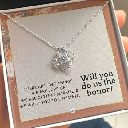 Wedding Officiant Proposal - Female Wedding Officiant, Pastor, Celebrants - Do Us The Honor , Terracotta, Rust And Gold Wedding Theme - Liliana and Liam
