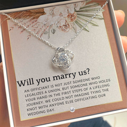 Wedding Officiant Proposal - Female Wedding Officiant, Pastor, Celebrants - Will You Marry Us , Terracotta, Rust And Gold Wedding Theme - Liliana and Liam