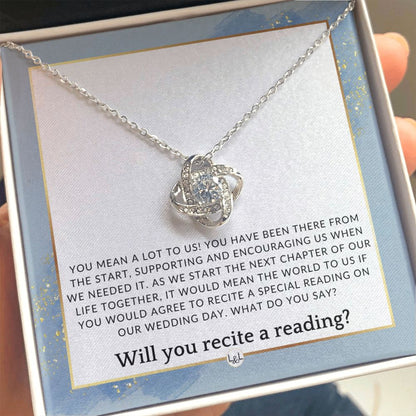 Wedding Ceremony Reader Proposal - Will You Read At Our Wedding - From The Bride and The Groom , Dusty Blue And Gold Wedding Theme - Liliana and Liam