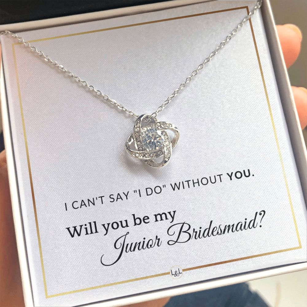 Junior Bridesmaid Proposal - Wedding Party Necklace - Gift From Bride - Will you be my Jr. Bridesmaid - Elegant White and Gold Wedding Theme