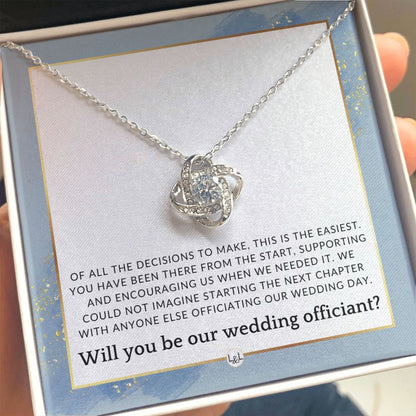 Wedding Officiant Proposal - Female Wedding Officiant, Pastor, Celebrants - Of All The Decisions , Dusty Blue And Gold Wedding Theme - Liliana and Liam