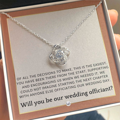 Wedding Officiant Proposal - Female Wedding Officiant, Pastor, Celebrants - Of All The Decisions , Terracotta, Rust And Gold Wedding Theme - Liliana and Liam