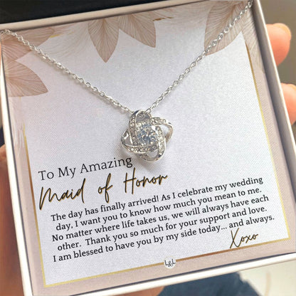 Maid of Honor Gift - MOH On My Wedding Day - Great Wedding Party Thank You Gift From The Bride , Pink Floral and Boho Wedding Theme - Liliana and Liam