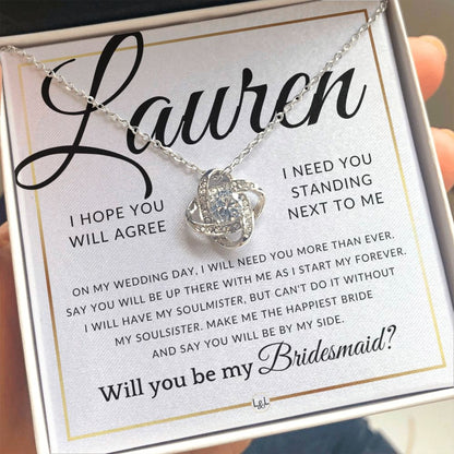 Bridesmaid Proposal - Wedding Party Necklace - Gift From Bride - Say You Will Be By My Side - Custom Name - Elegant White and Gold Wedding Theme