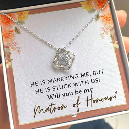 Matron of Honour Proposal Gift - Be My MOH Gift From Bride - Wedding Party - Stuck With Us , Pink Floral and Boho Wedding Theme - Liliana and Liam