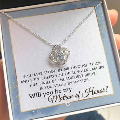 Matron of Honour Proposal Gift - Unique Be My MOH Gift From Bride - Through Thick and Thin , Dusty Blue And Gold Wedding Theme - Liliana and Liam