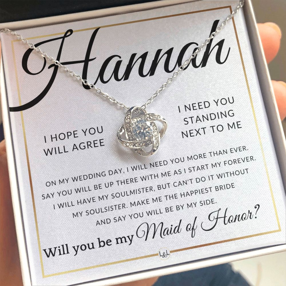 Maid of Honor Proposal - Wedding Party Necklace - Gift From Bride - Say You Will Be By My Side - Custom Name - Elegant White and Gold Wedding Theme