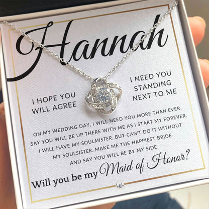 Maid of Honor Proposal - Wedding Party Necklace - Gift From Bride - Say You Will Be By My Side - Custom Name - Elegant White and Gold Wedding Theme