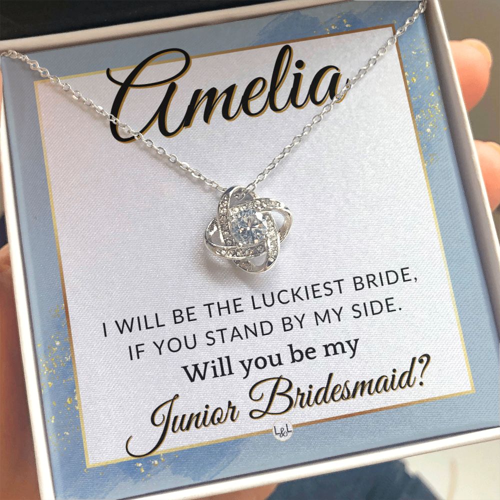 Junior Bridesmaid Proposal, Custom Name - Great Wedding Party Gift From Bride - Be By My Side , Dusty Blue And Gold Wedding Theme