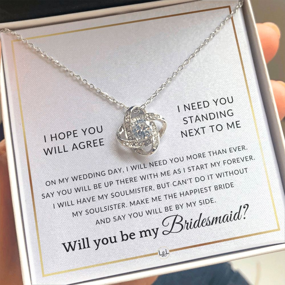 Bridesmaid Proposal - Wedding Party Necklace - Gift From Bride - Say You Will Be By My Side - Elegant White and Gold Wedding Theme