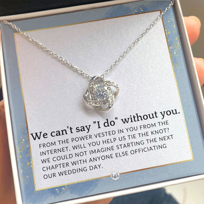 Wedding Officiant Proposal - From The Power Vested In You From The Internet - Female Officiant , Dusty Blue And Gold Wedding Theme - Liliana and Liam