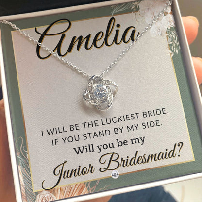 Junior Bridesmaid Proposal, Custom Name - Great Wedding Party Gift From Bride - Be By My Side , Sage Green & Boho Wedding Theme