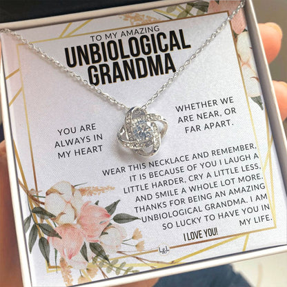 Unbiological Grandma Gift - Beautiful Women's Pendant - From Granddaughter, Grandson, Grandkids - Great For Mother's Day, Christmas, or Birthday