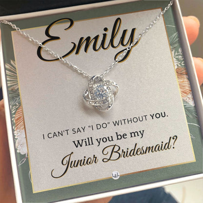 Junior Bridesmaid Proposal, Custom Name - Wedding Party Gift From Bride - Be My Jr. Bridesmaid , Sage Green & Boho Wedding Theme