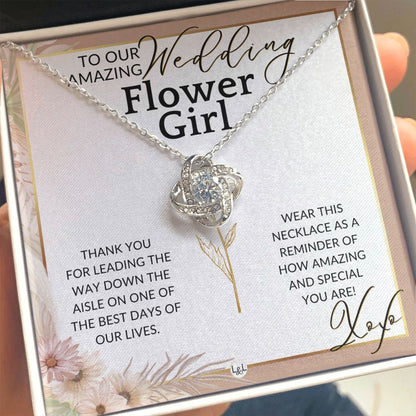 Flower Girl Necklace - Wedding Party Thank You Gift - Gratitude Gift, Token of Appreciation , Pink Floral and Boho Wedding Theme - Liliana and Liam