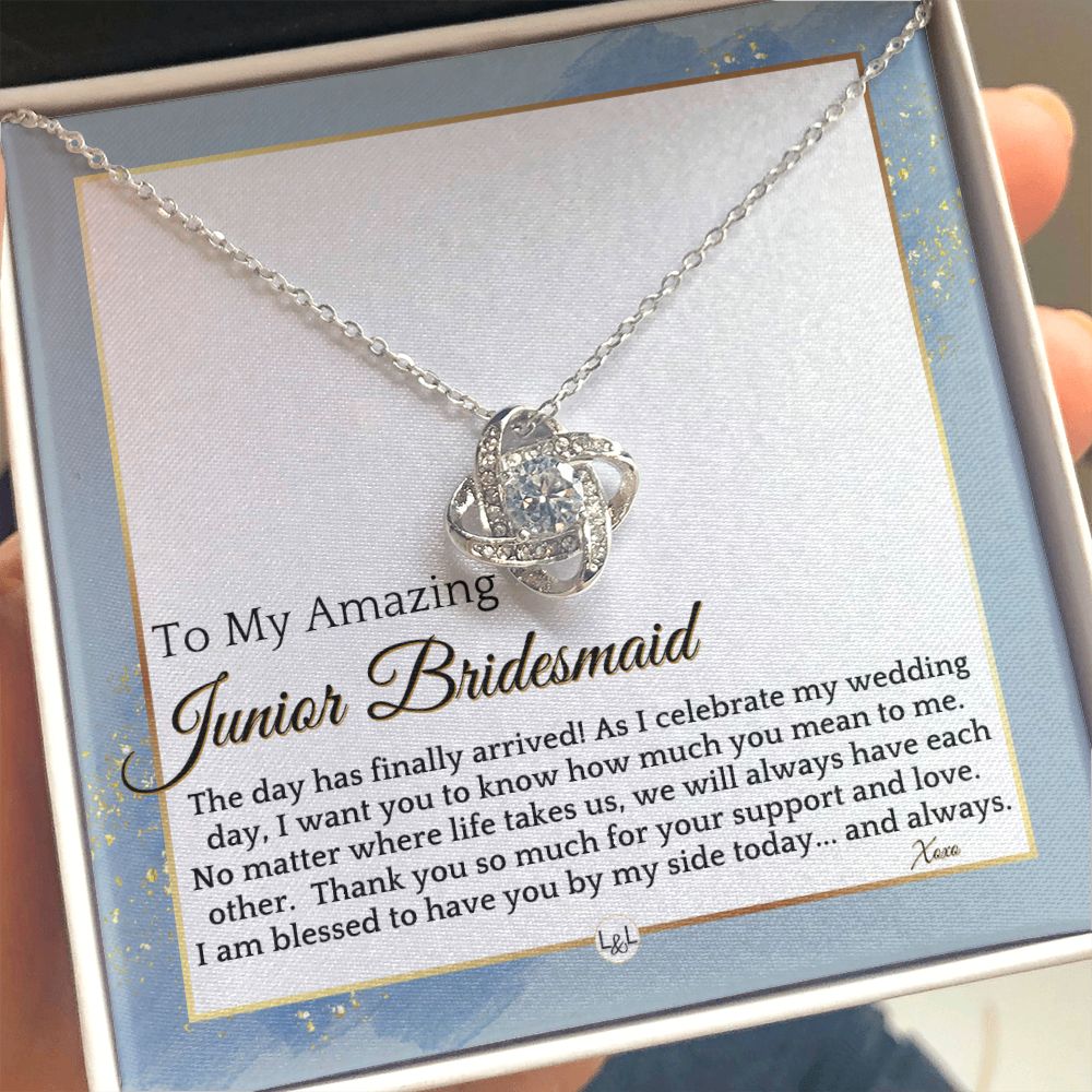 Junior Bridesmaid Gift - On My Wedding Day For Jr. Bridesmaid - Wedding Party Thank You Gift , Dusty Blue And Gold Wedding Theme
