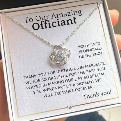 Officiant Gift - Thank You Necklace For Wedding Officiant - Elegant White and Gold Wedding Theme