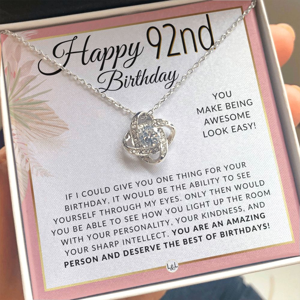 92nd Birthday Gift For Her - Necklace For 92 Year Old - Beautiful Woman's Birthday Pendant Jewelry
