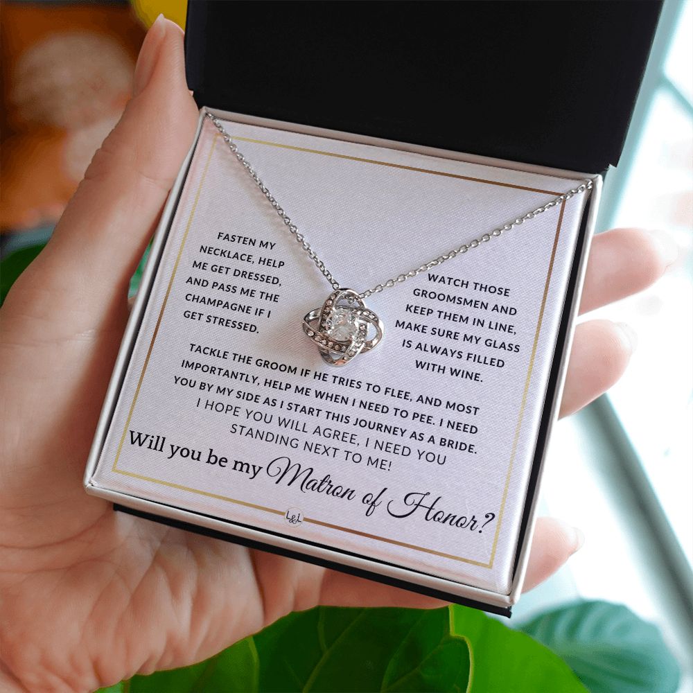 Matron of Honor Proposal - Wedding Party Necklace - Gift From Bride - Need You By My Side - Elegant White and Gold Wedding Theme