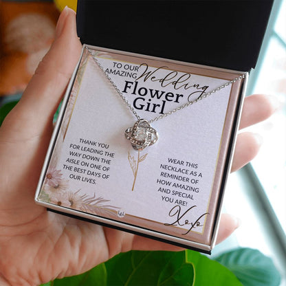 Flower Girl Necklace - Wedding Party Thank You Gift - Gratitude Gift, Token of Appreciation , Pink Floral and Boho Wedding Theme - Liliana and Liam