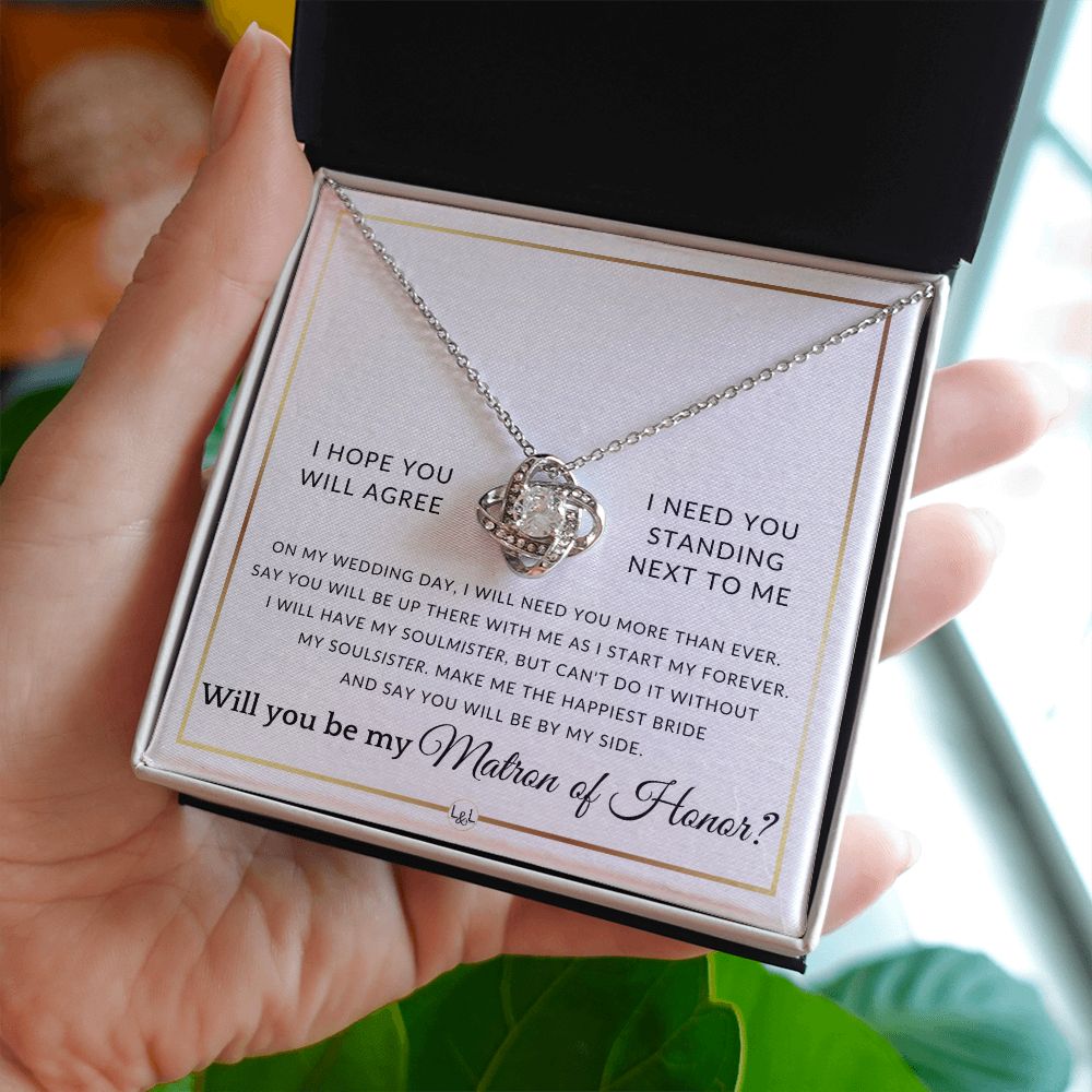 Matron of Honor Proposal - Wedding Party Necklace - Gift From Bride - Say You Will Be By My Side - Elegant White and Gold Wedding Theme