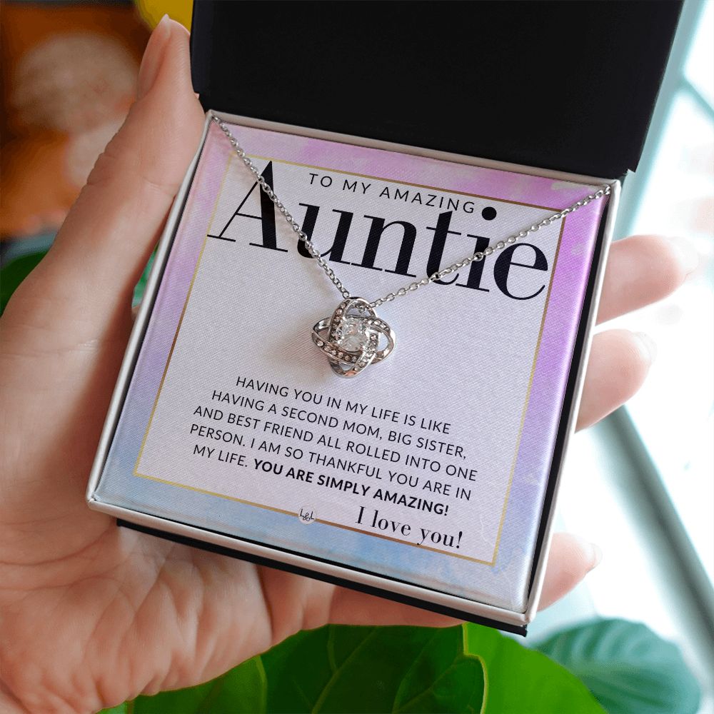 Gift For Amazing Auntie - Present for Auntie From Niece or Nephew - Pendant Necklace - Great For Christmas, Her Birthday, Or As An Encouragement Gift