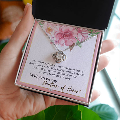 Matron of Honor Proposal Gift - Unique Be My MOH Gift From Bride - Through Thick and Thin , Pink Floral and Boho Wedding Theme - Liliana and Liam