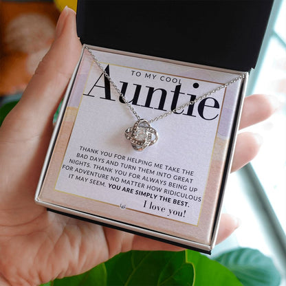 Gift For Cool Auntie - Present for Auntie From Niece or Nephew - Pendant Necklace - Great For Christmas, Her Birthday, Or As An Encouragement Gift