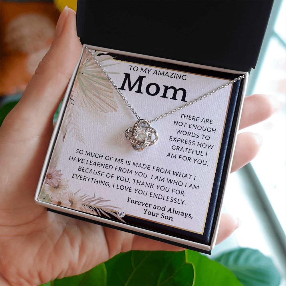 Gift for Mom, From Son - Im Grateful - To Mother, From Son - Beautiful Women's Pendant Necklace - Great For Mother's Day, Christmas, or Her Birthday