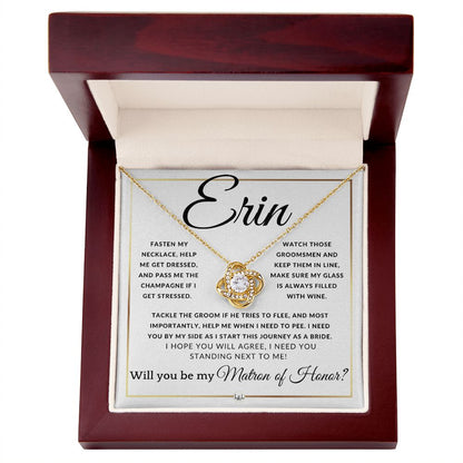 Matron of Honor Proposal - Wedding Party Necklace - Gift From Bride - Need You By My Side - Custom Name - Elegant White and Gold Wedding Theme