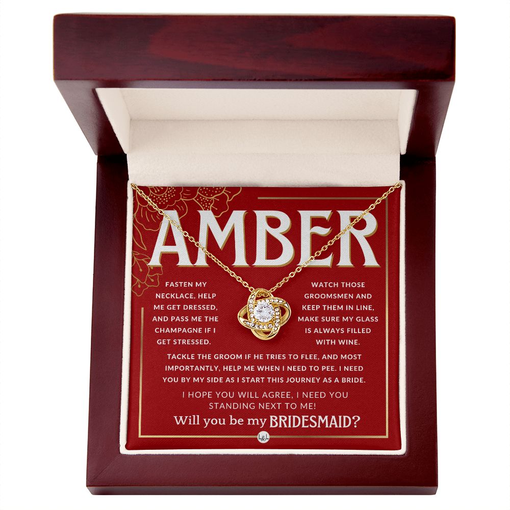 Bridesmaid Proposal, Custom Name- Wedding Party Jewelry Accessories From Bride - Will You Be Necklace - Red and Gold Wedding Theme