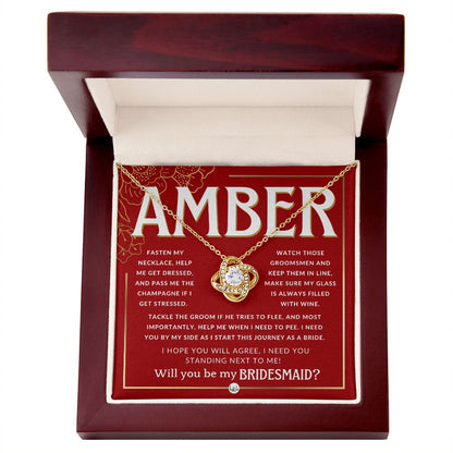 Bridesmaid Proposal, Custom Name- Wedding Party Jewelry Accessories From Bride - Will You Be Necklace - Red and Gold Wedding Theme
