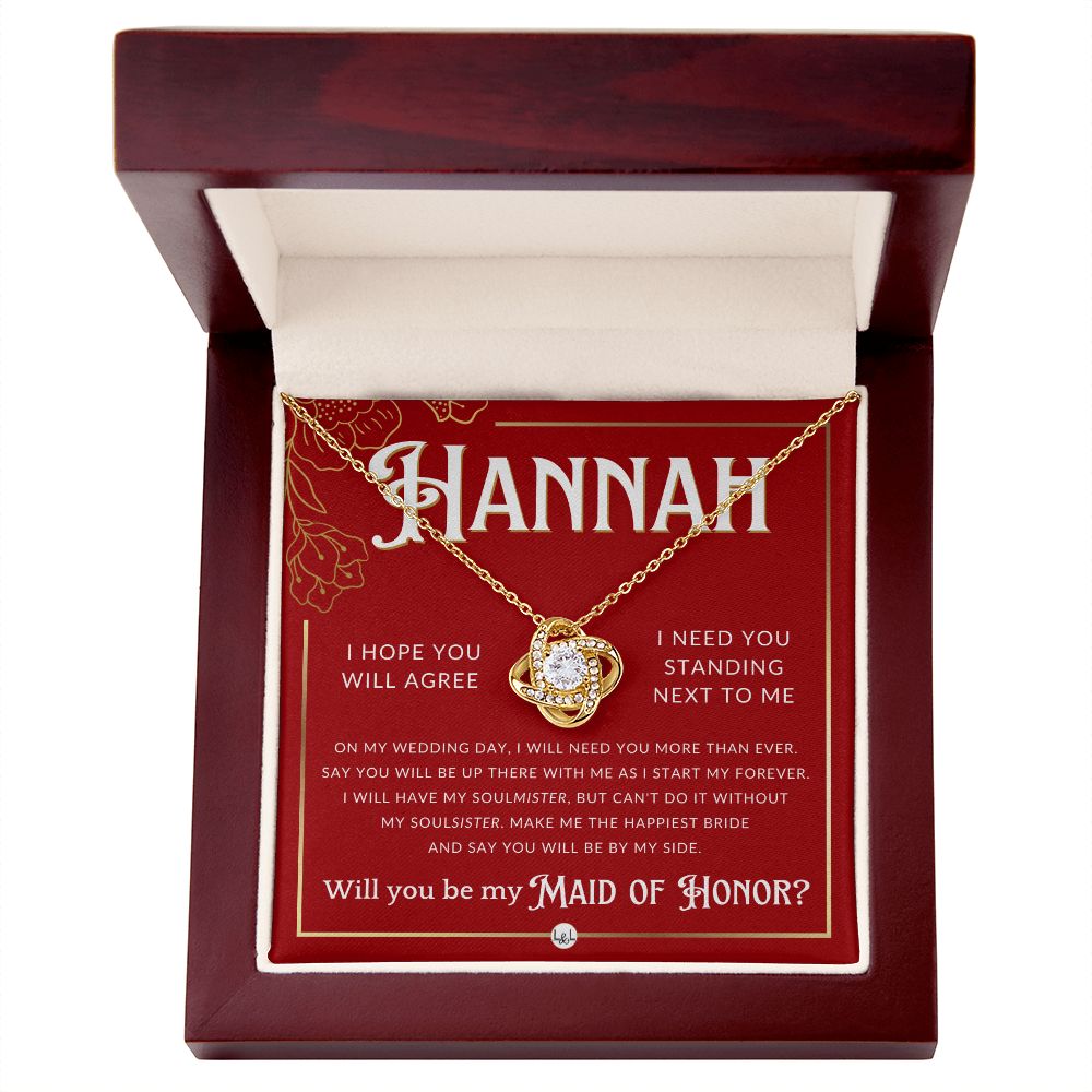 Maid of Honor Proposal, Custom Name - Be My Maid Of Honor, MOH Gift From Bride, Be By My Side Necklace - Red and Gold Wedding Theme