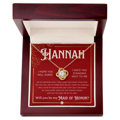Maid of Honor Proposal, Custom Name - Be My Maid Of Honor, MOH Gift From Bride, Be By My Side Necklace - Red and Gold Wedding Theme