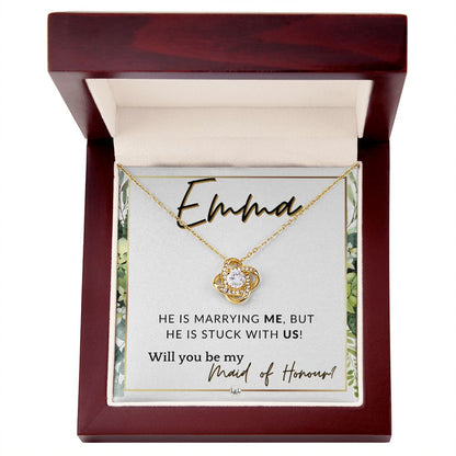 Maid of Honour Proposal, Custom Name - Be My Maid Of Honour - Wedding Party - Stuck with US , White and Green, Eucalyptus Wedding