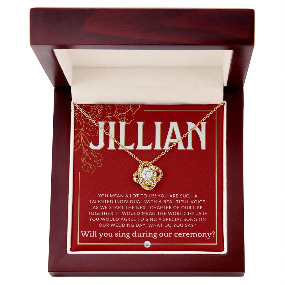 Wedding Ceremony Singer Proposal, Custom Name - Will You Sign At Our Wedding - From The Couple Necklace - Red and Gold Wedding Theme