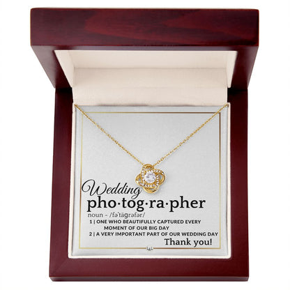 Wedding Photographer Thank You - Female Photographer Gift - Elegant White and Gold Wedding Theme - Liliana and Liam