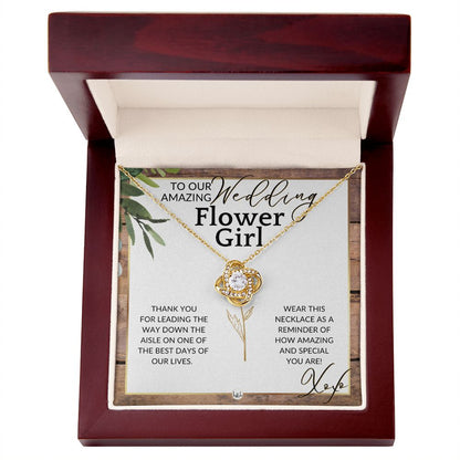 Flower Girl Necklace - Wedding Party Thank You Gift - Gratitude Gift, Token of Appreciation , Rustic and Wood Wedding Theme - Liliana and Liam