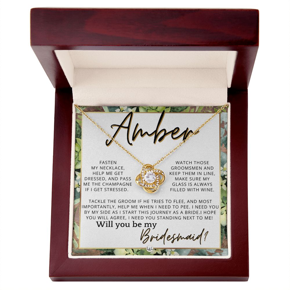 Bridesmaid Proposal, Custom Name- Wedding Party Jewelry Accessories From Bride - Will You Be , Rustic and Wood Wedding Theme
