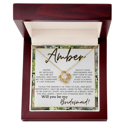 Bridesmaid Proposal, Custom Name- Wedding Party Jewelry Accessories From Bride - Will You Be , Rustic and Wood Wedding Theme