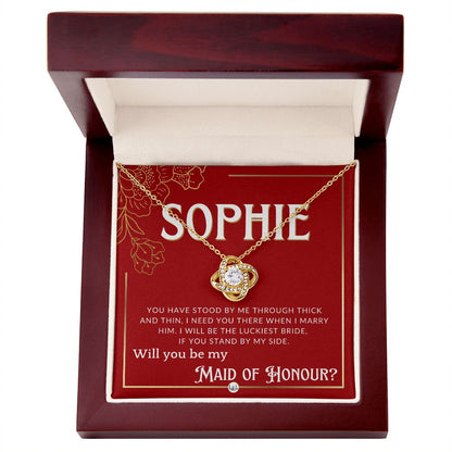 Maid of Honour Proposal, Custom Name - Be My Maid Of Honour - Gift From Bride - Need You There Necklace - Red and Gold Wedding Theme