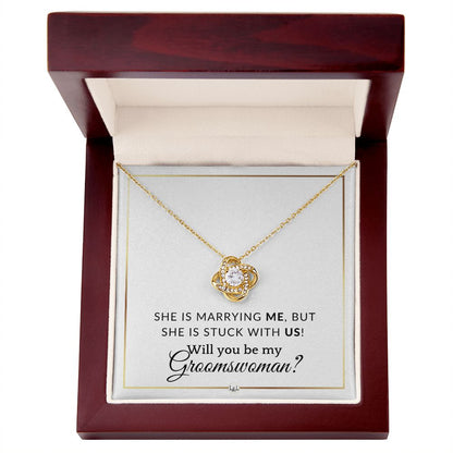 Groomswoman Proposal - Wedding Party Necklace - Gift From Groom - Will you be my Groomswoman - Elegant White and Gold Wedding Theme