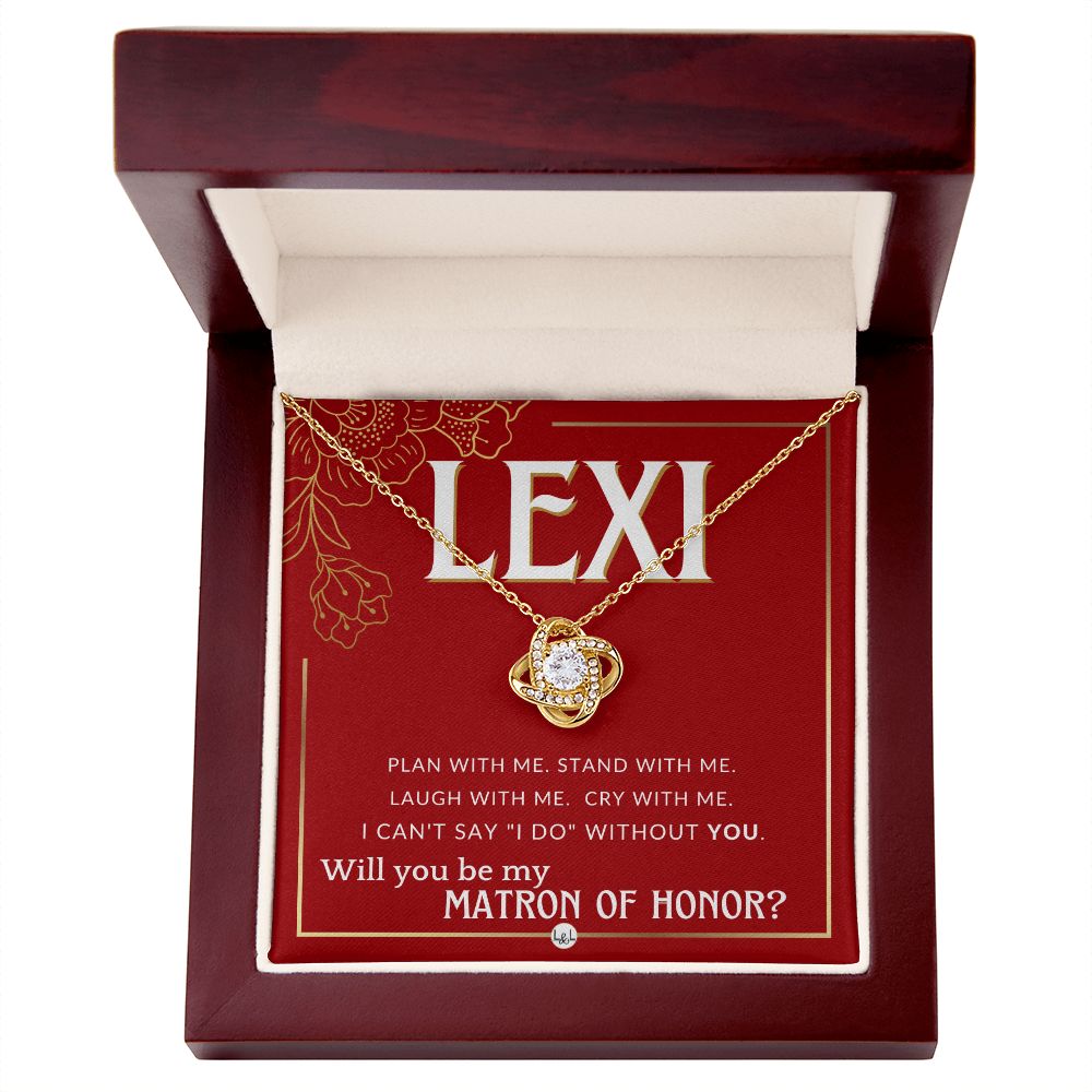 Matron of Honor Proposal, Custom Name - Be My Maid Of Honor, MOH Gift From Bride, Plan With Me Necklace - Red and Gold Wedding Theme